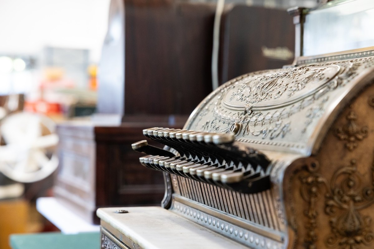 An antique cash register at the Auctioneum saleroom